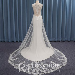 Simple V-neck Satin Mermaid Wedding Dress with Detachable Train