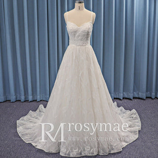 Spaghetti Strap A-line Lace Wedding Dress With Cap Sleeve