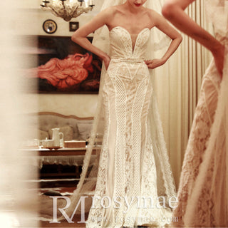 Strapless Mermaid Lace Wedding Dress with Detachable Train