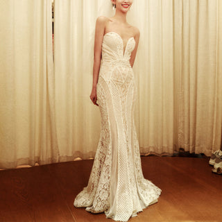 Strapless Mermaid Lace Wedding Dress with Detachable Train