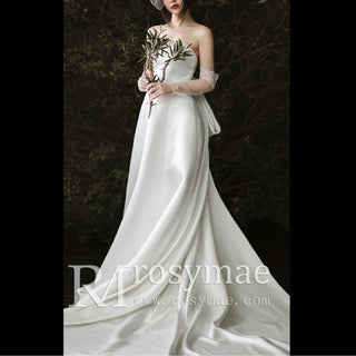 Strapless Straight Neckline Satin A-line Wedding Dress Bridal Gown