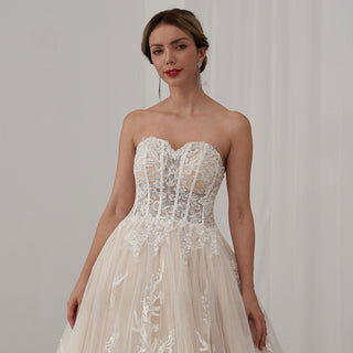 Sheer Bodice Sweetheart Neck Ball Gown Bridal Wedding Dresses