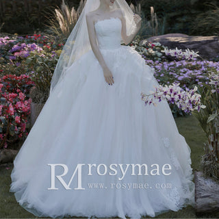 Ruffle Tulle Strapless Wedding Dresses Luxury Bridal Gown