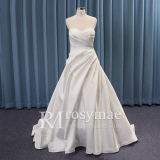 Plain Strapless Simple A-line Ruched Satin Wedding Dresses