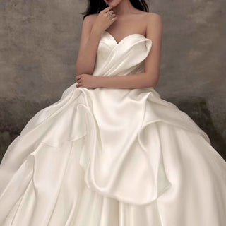 Strapless Ruched Satin Ballgown Bridal Wedding Dress