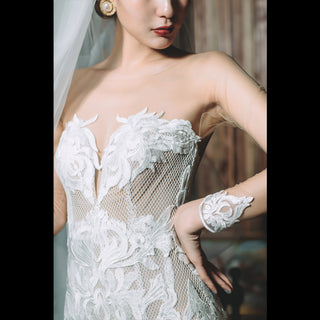 Sheer Long Sleeve Mermaid Wedding Dress Lace Tulle Gown