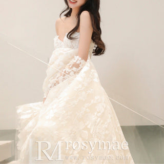 A-line Strapless Lace Wedding Dress and Bridal Gown with Sweetheart