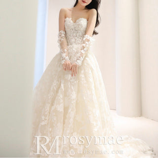 A-line Strapless Lace Wedding Dress and Bridal Gown with Sweetheart