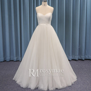 Elegant Simple Strapless A-line Tulle Wedding Dress with Sweetheart