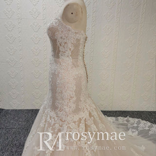 Luxury Sweetheart Neck Lace Fit Flare Sparkly Wedding Dresses