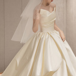 Strapless Satin Ball Gown Wedding Dress Ruffle Skirt Bridal Gown